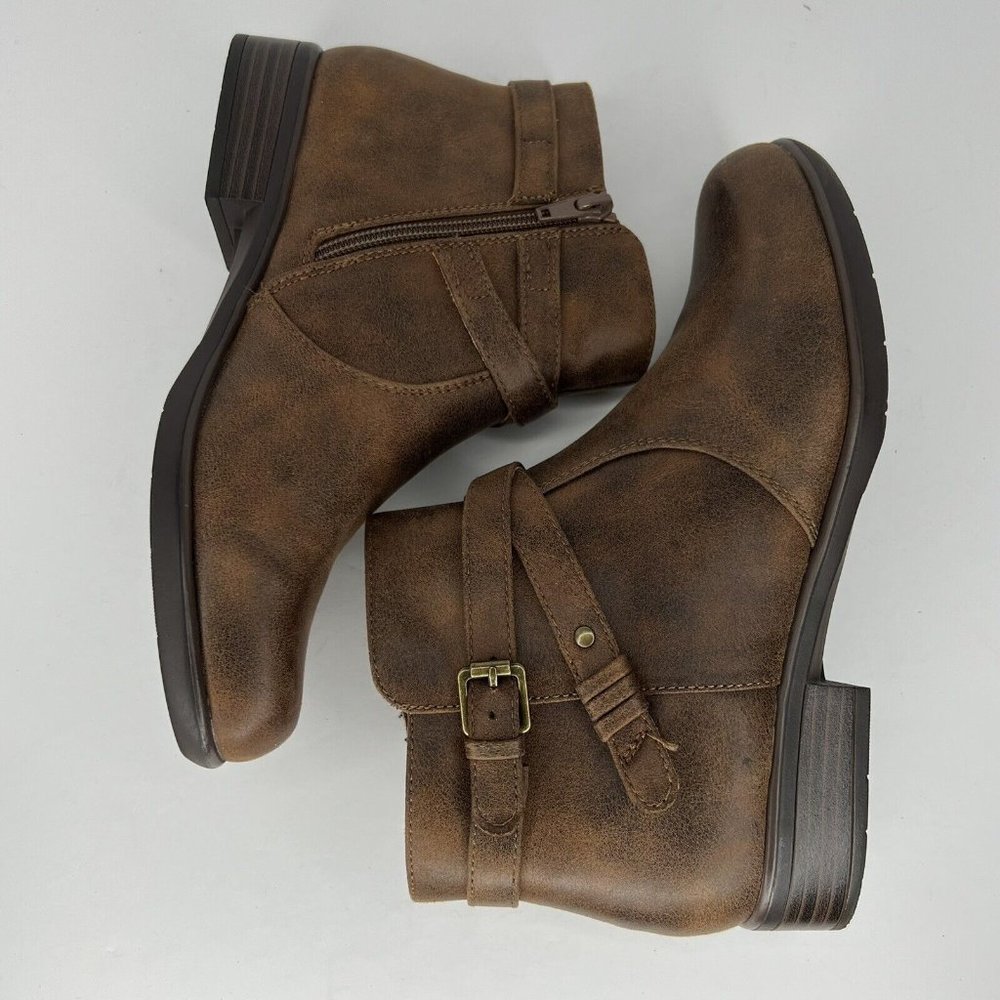 Yuu Becca Women's Size 7.5 Shoes Whiskey Brown Low Heeled Zippered Ankle Booties - Picture 6 of 10
